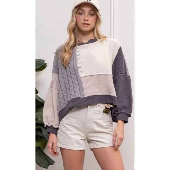 Blu Pepper Boho Color Block Boxy Sweater NWT - Picture 1 of 3